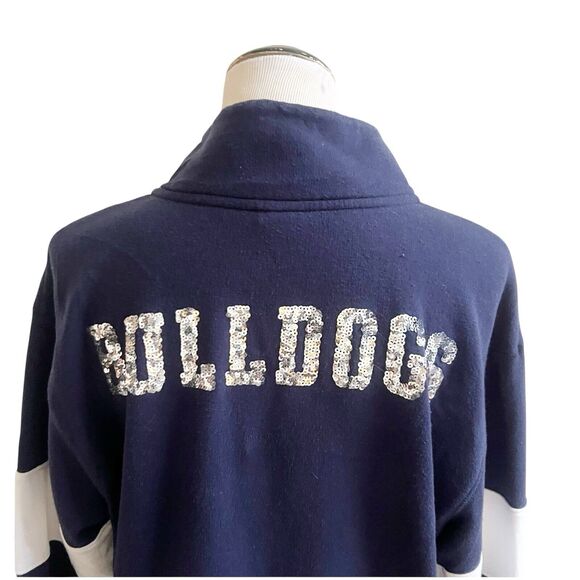 Victoria’s Secret Pink Yale Bulldogs Sequin Sweater 3/4 Zip Up Navy Mock Neck - Picture 9 of 11